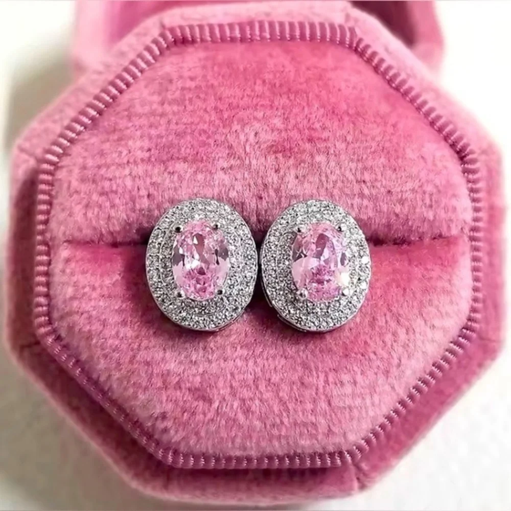 Pink Sapphire & Rhinestone Earrings